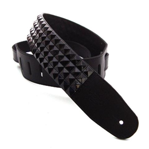 DSL Guitar Strap Leather 2.5" 33 Rows of 15mm Pyramids Black, DSL Straps, Haworth Music